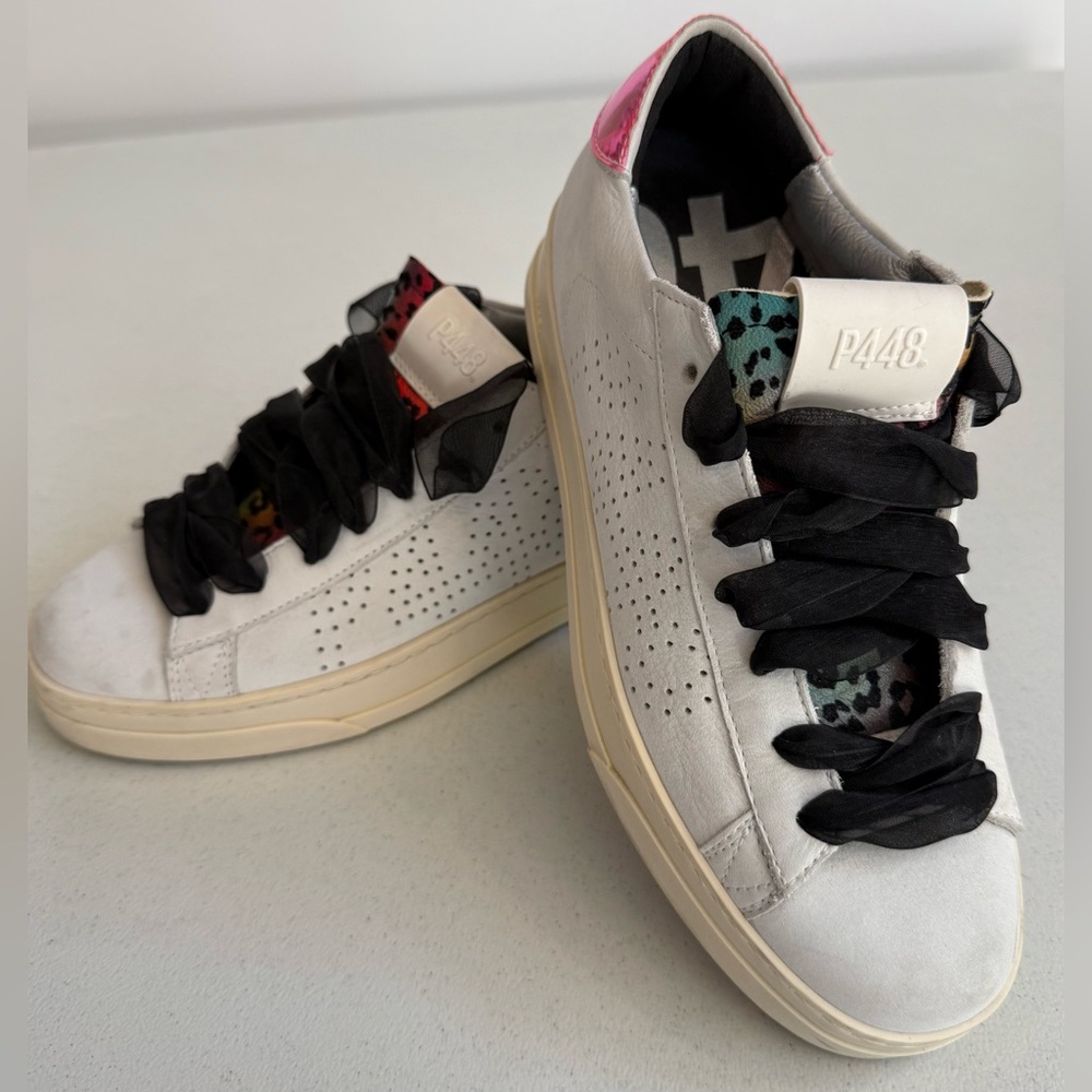 P448 White Jack Reflector Sneakers Women’s EU 36 US 6 Rainbow Leopard Tongue
